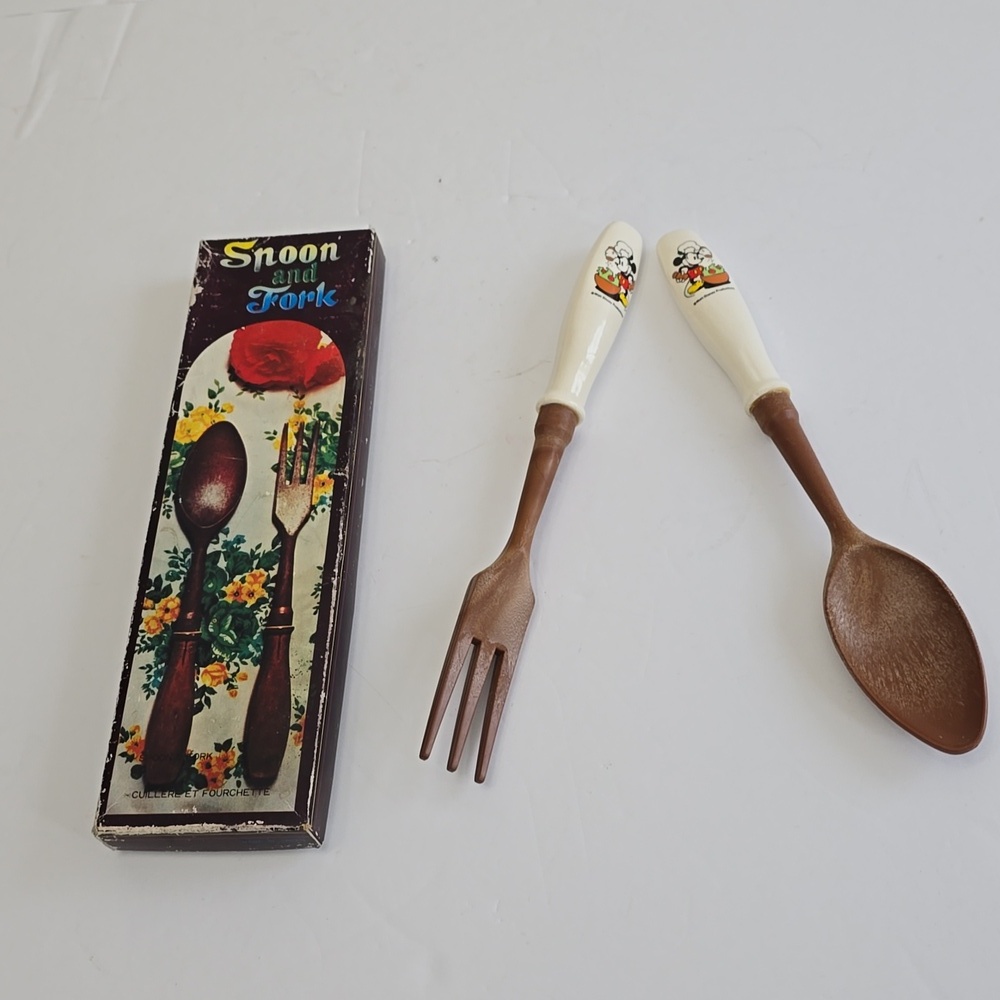 Vintage Disney Set Of 2 Mickey Mouse Salad Serving Fork Spoon